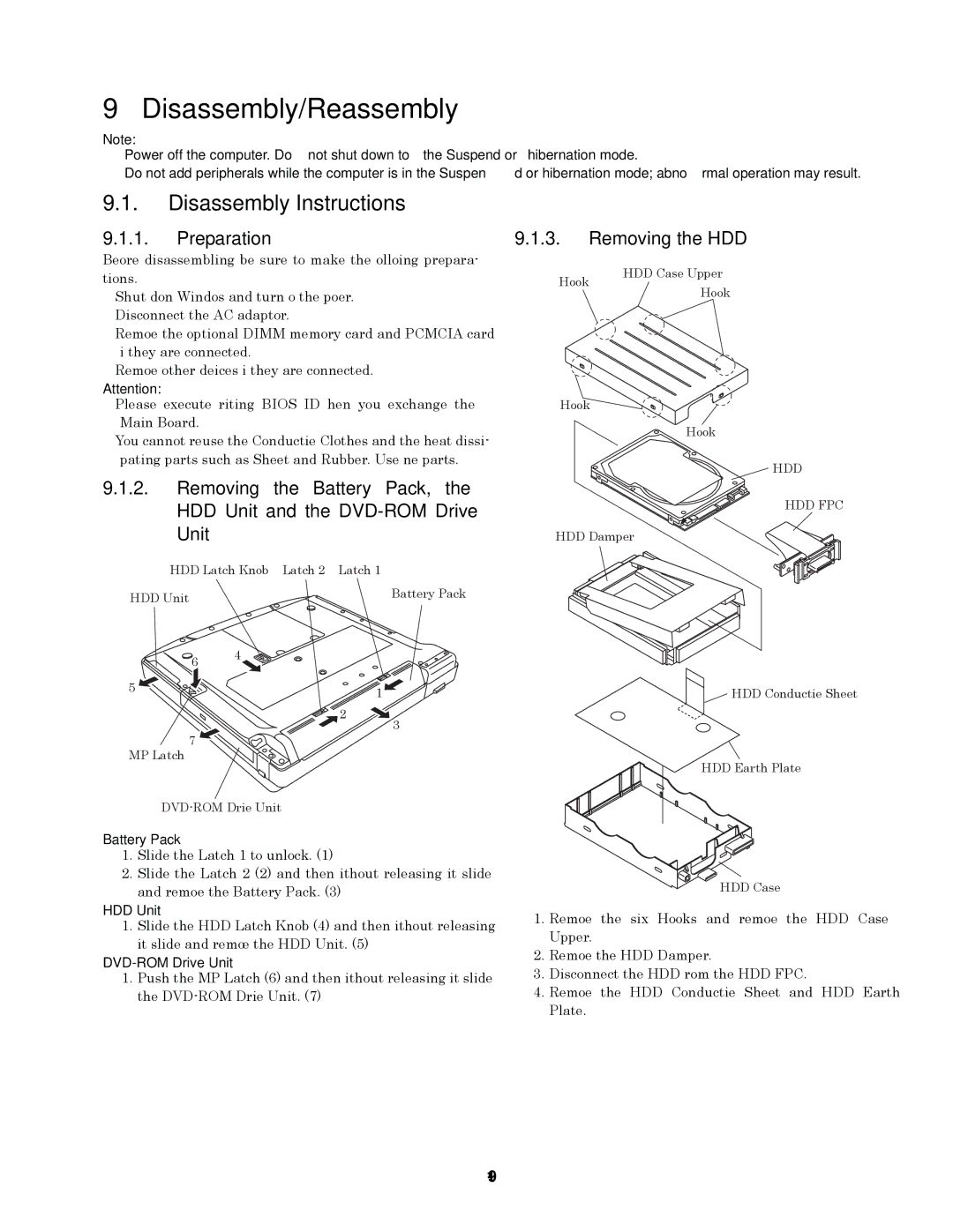 Panasonic CF-74GCDADBM service manual Preparation, Removing the HDD, Battery Pack, HDD Unit, DVD-ROM Drive Unit 