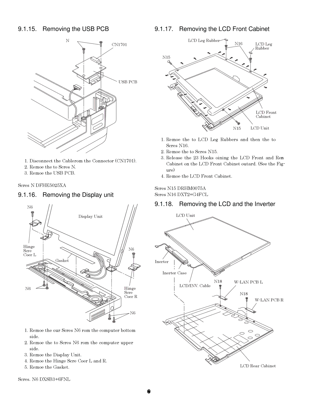 Panasonic CF-74GCDADBM service manual Removing the USB PCB, Removing the Display unit, Removing the LCD Front Cabinet 