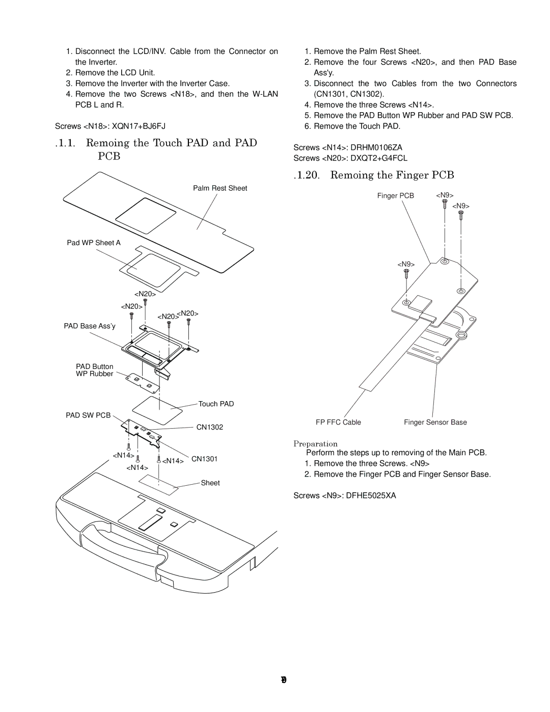 Panasonic CF-74GCDADBM service manual Removing the Touch PAD and PAD PCB, Removing the Finger PCB, Preparation 