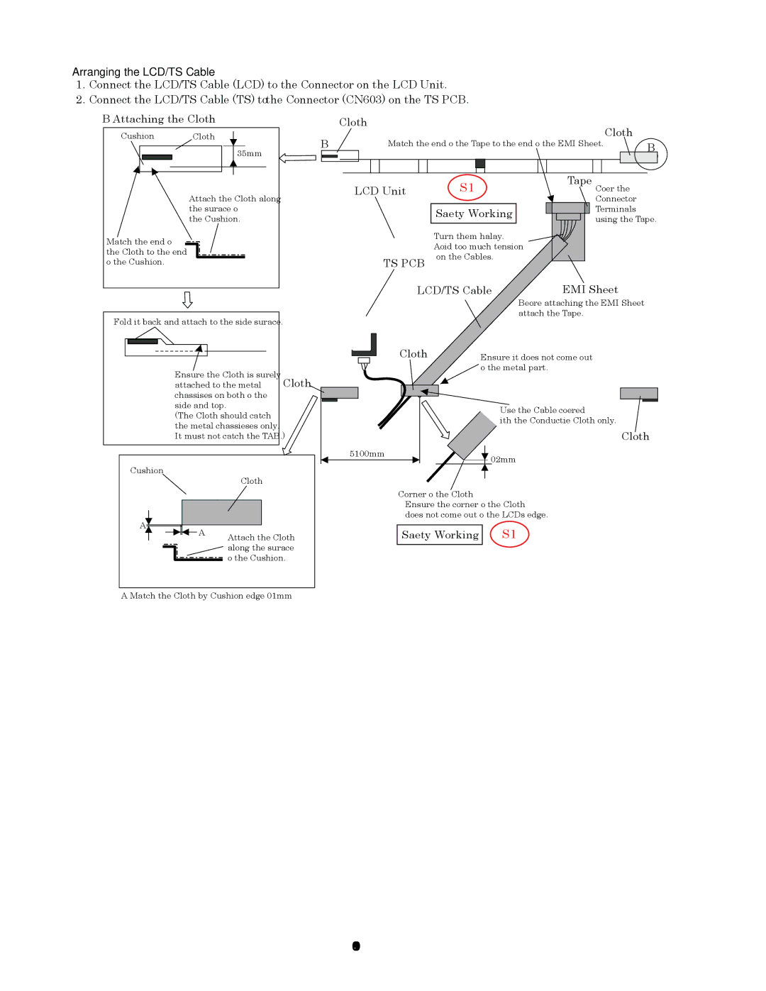 Panasonic CF-74GCDADBM service manual Arranging the LCD/TS Cable, Attaching the Cloth 