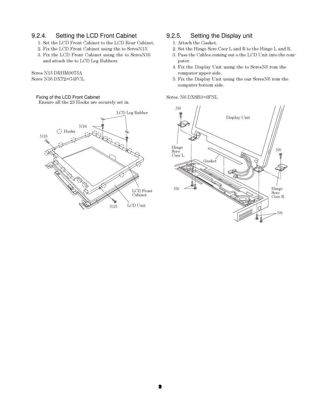 Panasonic CF-74GCDADBM Setting the LCD Front Cabinet, Setting the Display unit, Fixing of the LCD Front Cabinet 