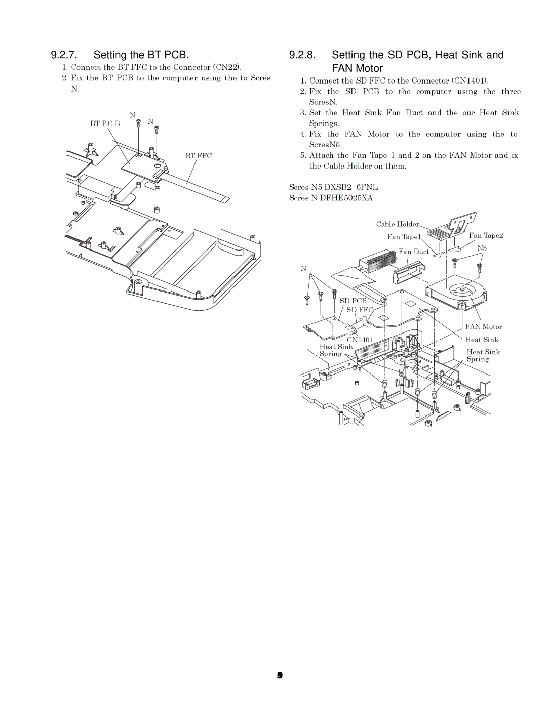 Panasonic CF-74GCDADBM service manual Setting the BT PCB, Setting the SD PCB, Heat Sink FAN Motor 