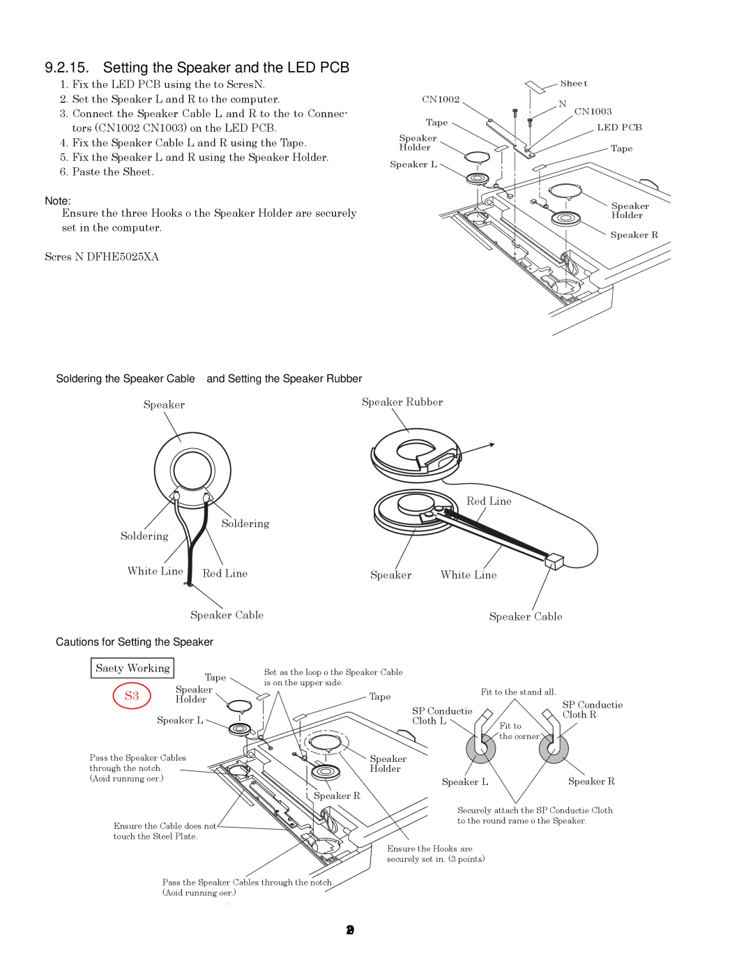 Panasonic CF-74GCDADBM Setting the Speaker and the LED PCB, Soldering the Speaker Cable and Setting the Speaker Rubber 