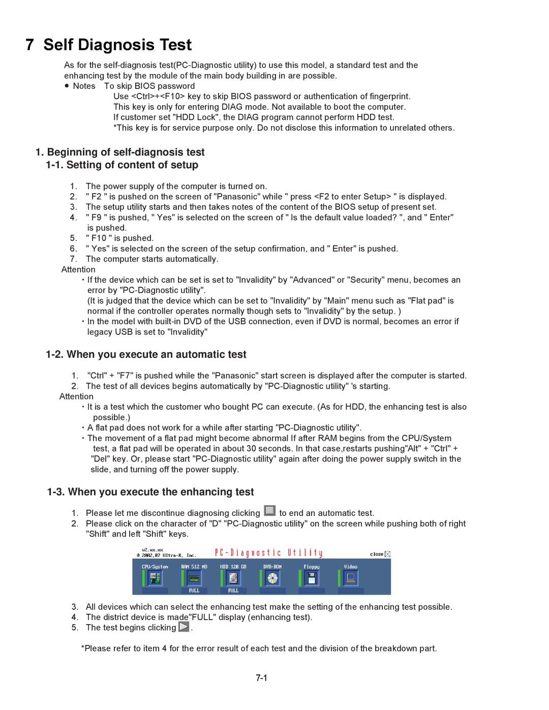 Panasonic CF-74JCJBD1 M service manual Self Diagnosis Test 