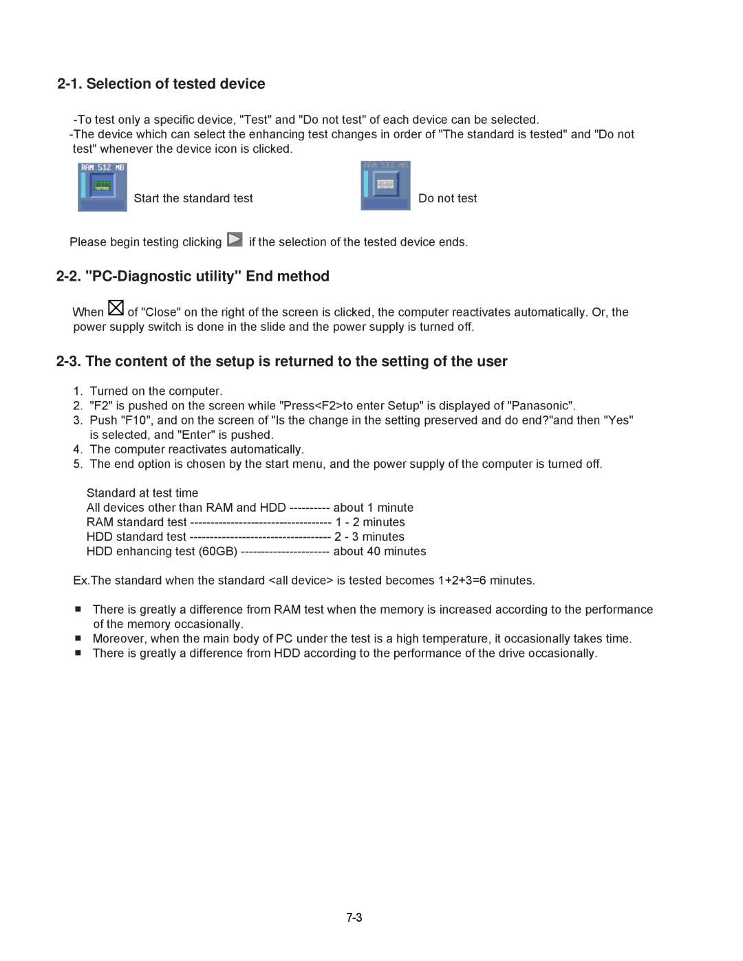 Panasonic CF-74JCJBD1 M service manual Selection of tested device 