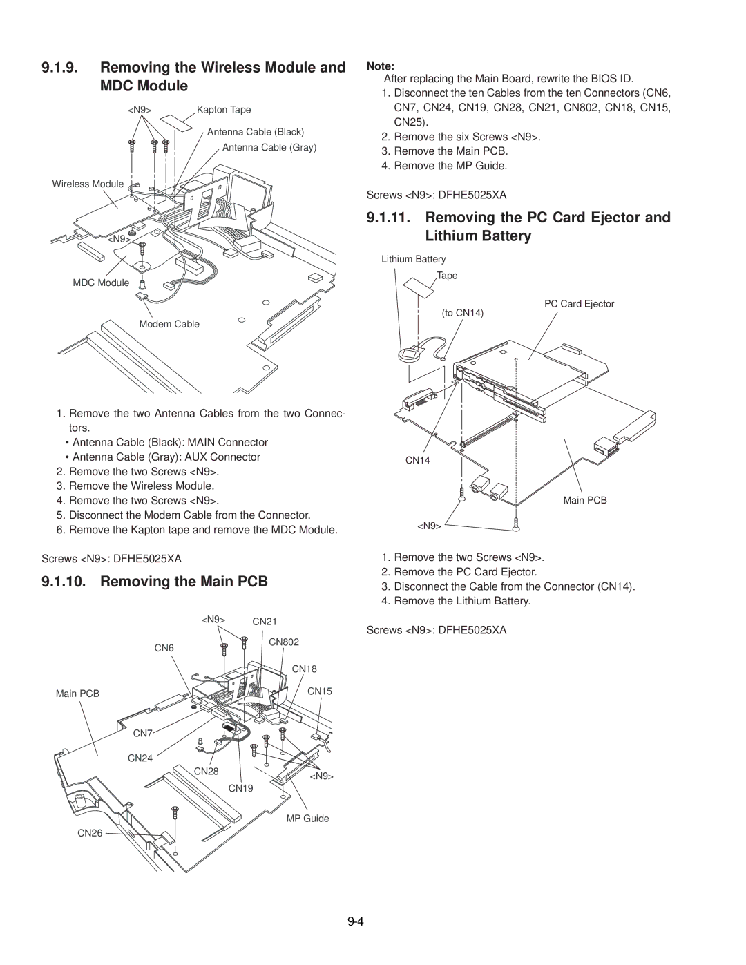 Panasonic CF-74JCJBD1 M service manual Removing the Wireless Module and MDC Module 