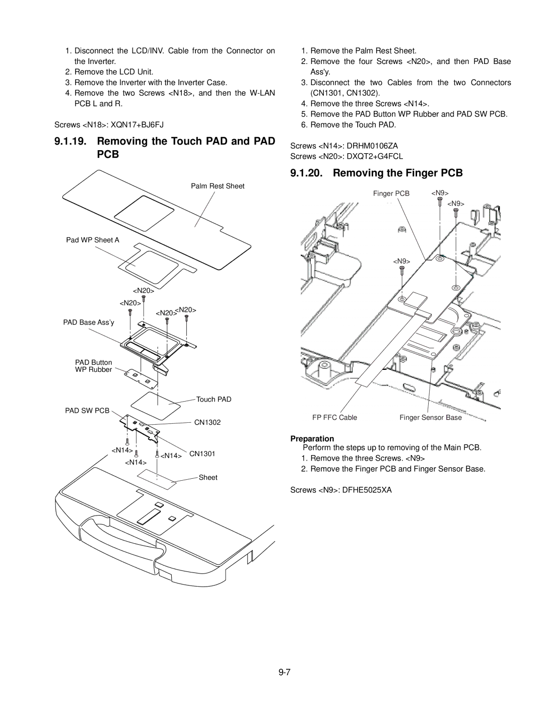 Panasonic CF-74JCJBD1 M service manual Removing the Touch PAD and PAD PCB, Removing the Finger PCB, Preparation 