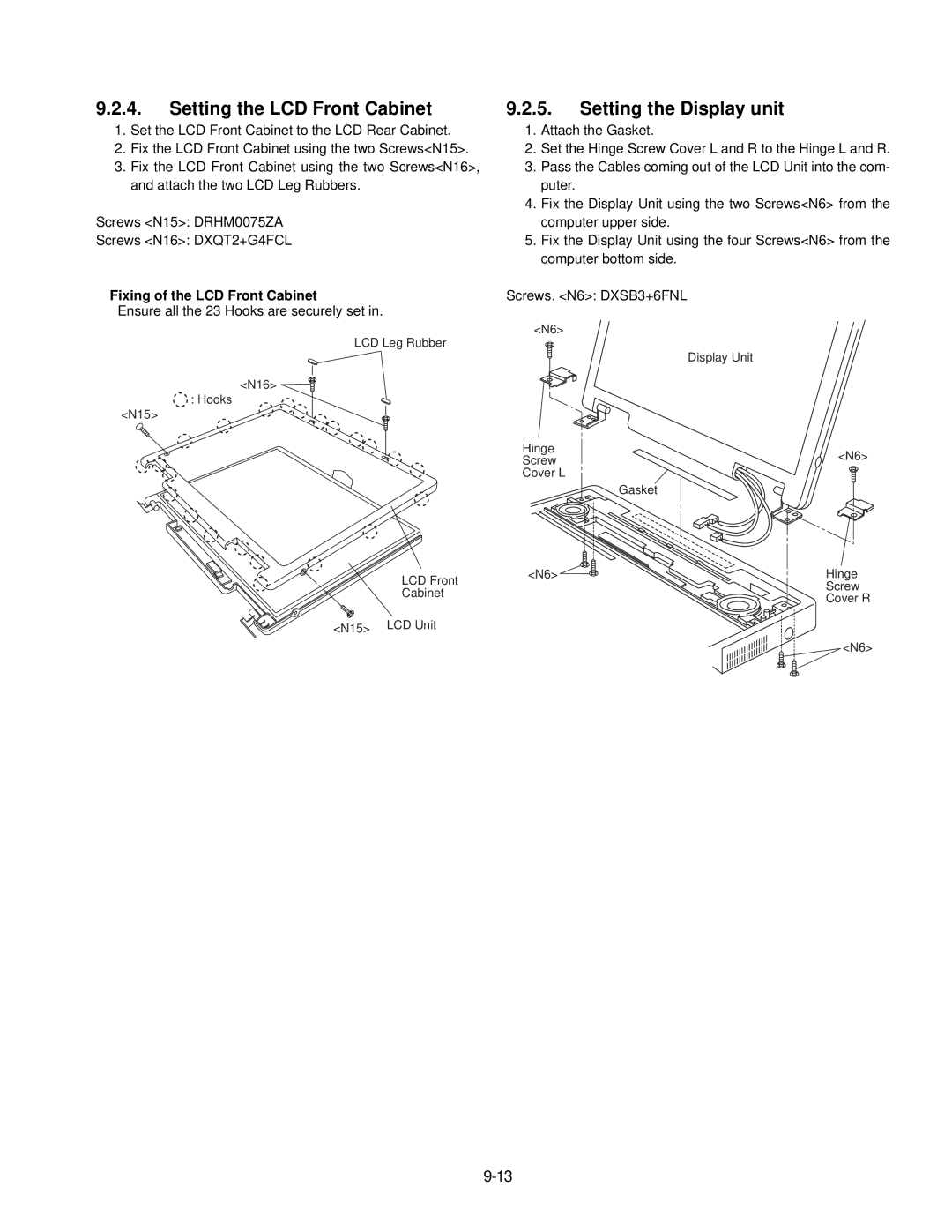 Panasonic CF-74JCJBD1 M Setting the LCD Front Cabinet, Setting the Display unit, Fixing of the LCD Front Cabinet 