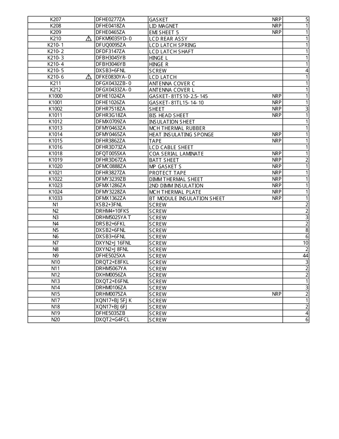 Panasonic CF-74JCJBD1 M service manual DFHE0277ZA Gasket 