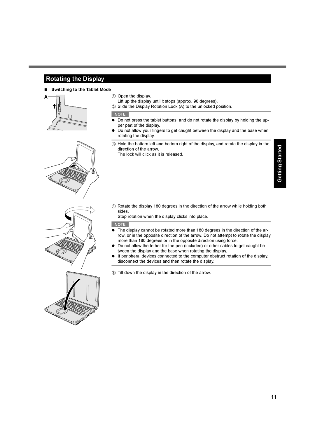 Panasonic CF-C1BLHAZ1M appendix Rotating the Display, Switching to the Tablet Mode, Open the display 