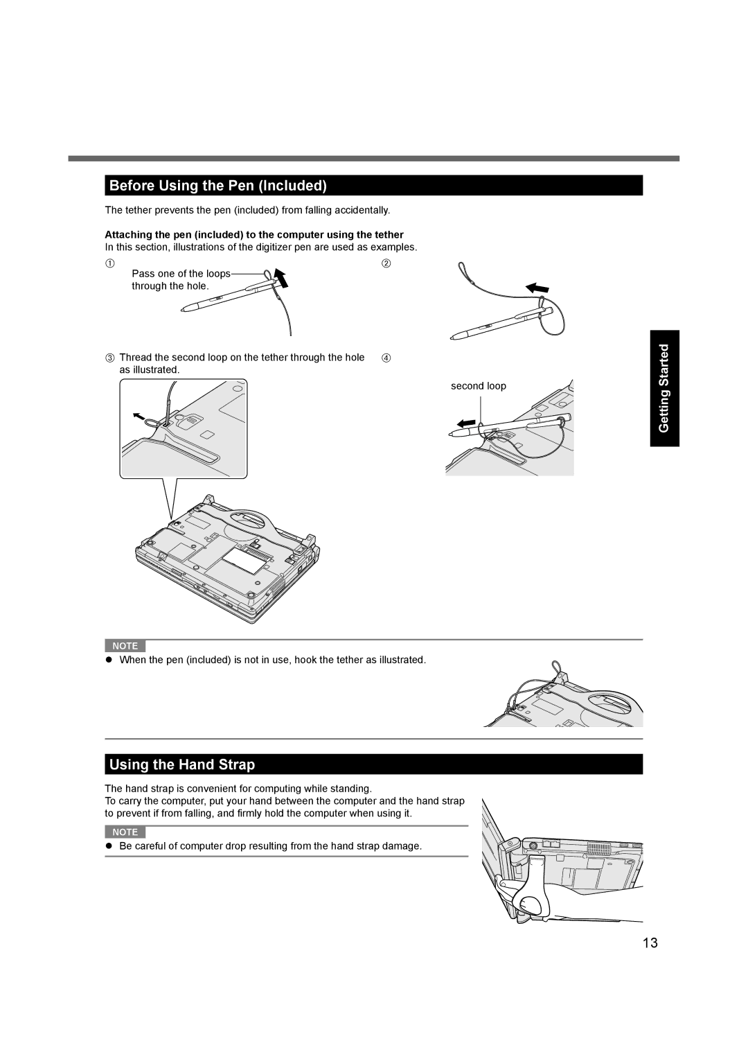 Panasonic CF-C1BLHAZ1M appendix Before Using the Pen Included, Using the Hand Strap 