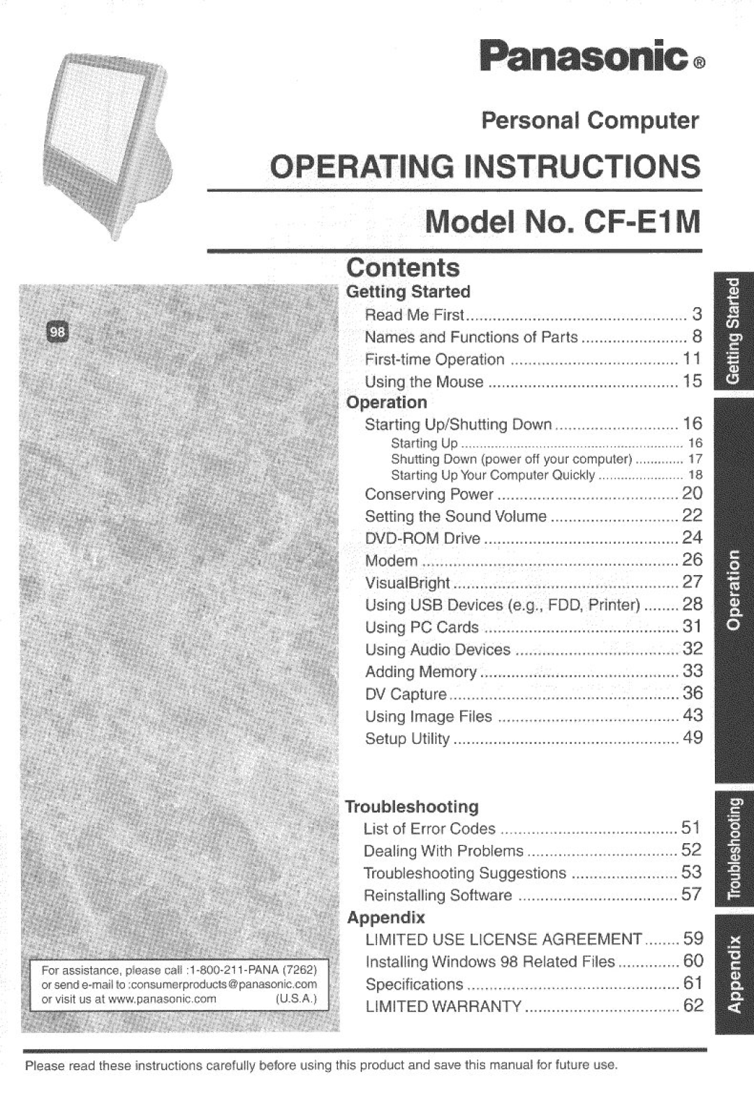 Panasonic CF-E1M manual 