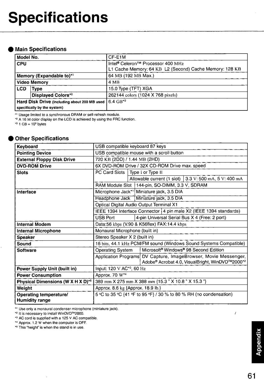 Panasonic CF-E1M manual 