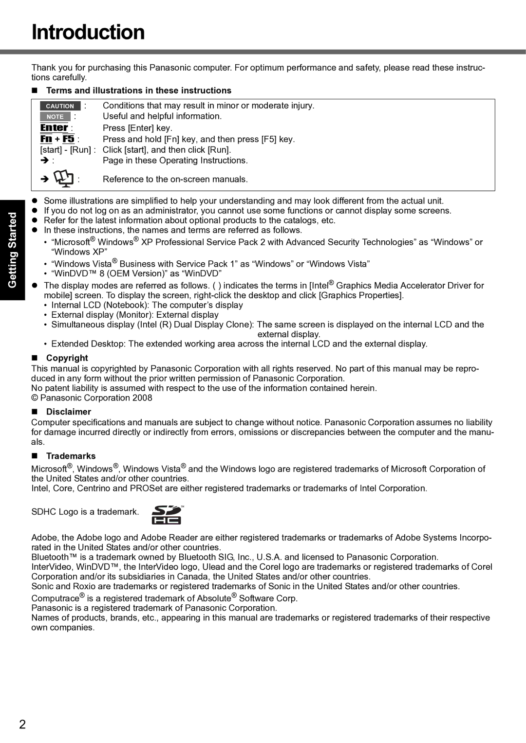 Panasonic CF-F8 manual Introduction, Appendix Troubleshooting Useful Information Getting Started 