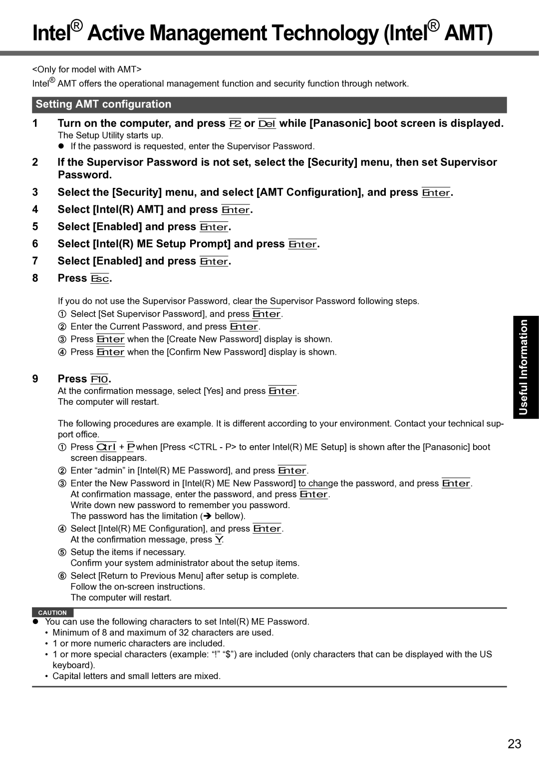 Panasonic CF-F8 manual Setting AMT configuration, Press F10 