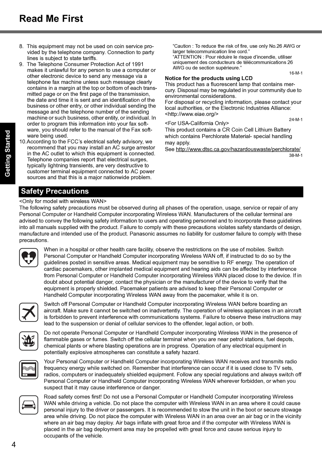 Panasonic CF-F8 manual Read Me First, Safety Precautions, Getting Started, Appendix Troubleshooting Useful Information 