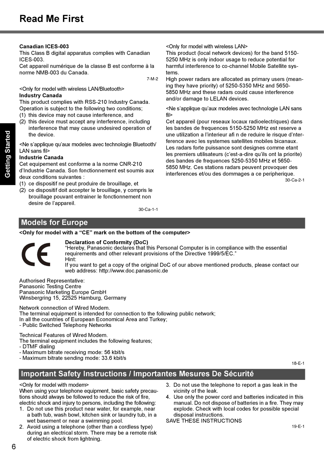 Panasonic CF-F9 appendix Models for Europe, Information Getting Started, Appendix Troubleshooting Useful 