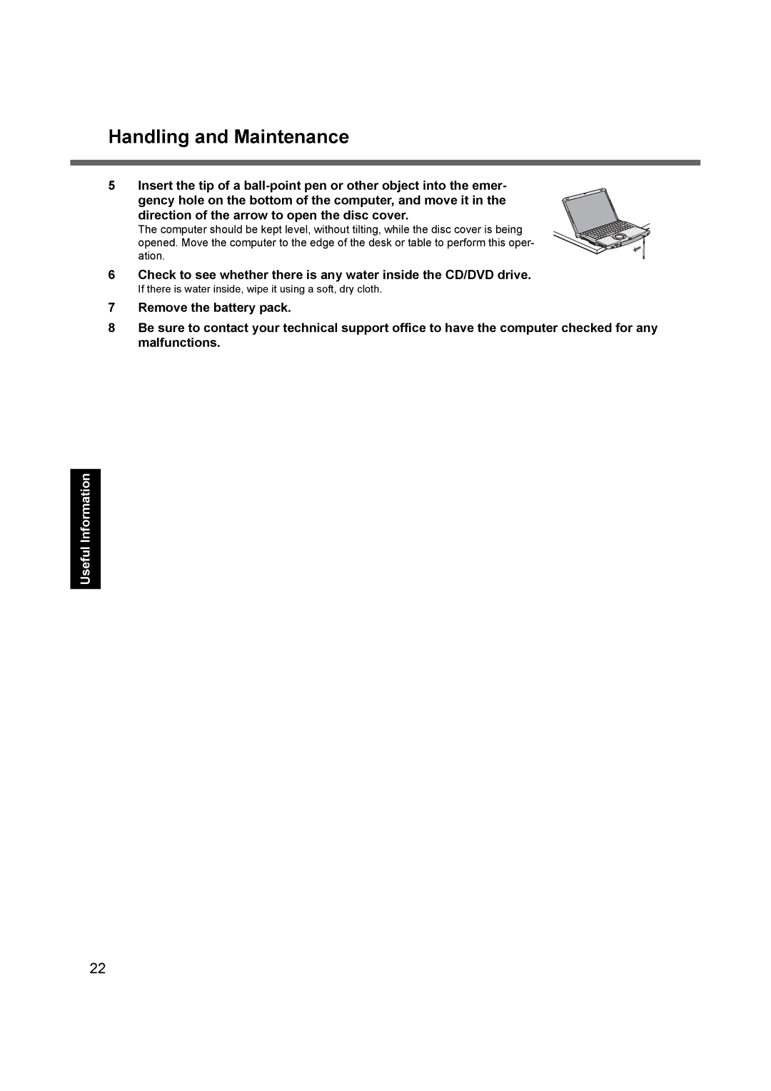 Panasonic CF-F9 appendix If there is water inside, wipe it using a soft, dry cloth 