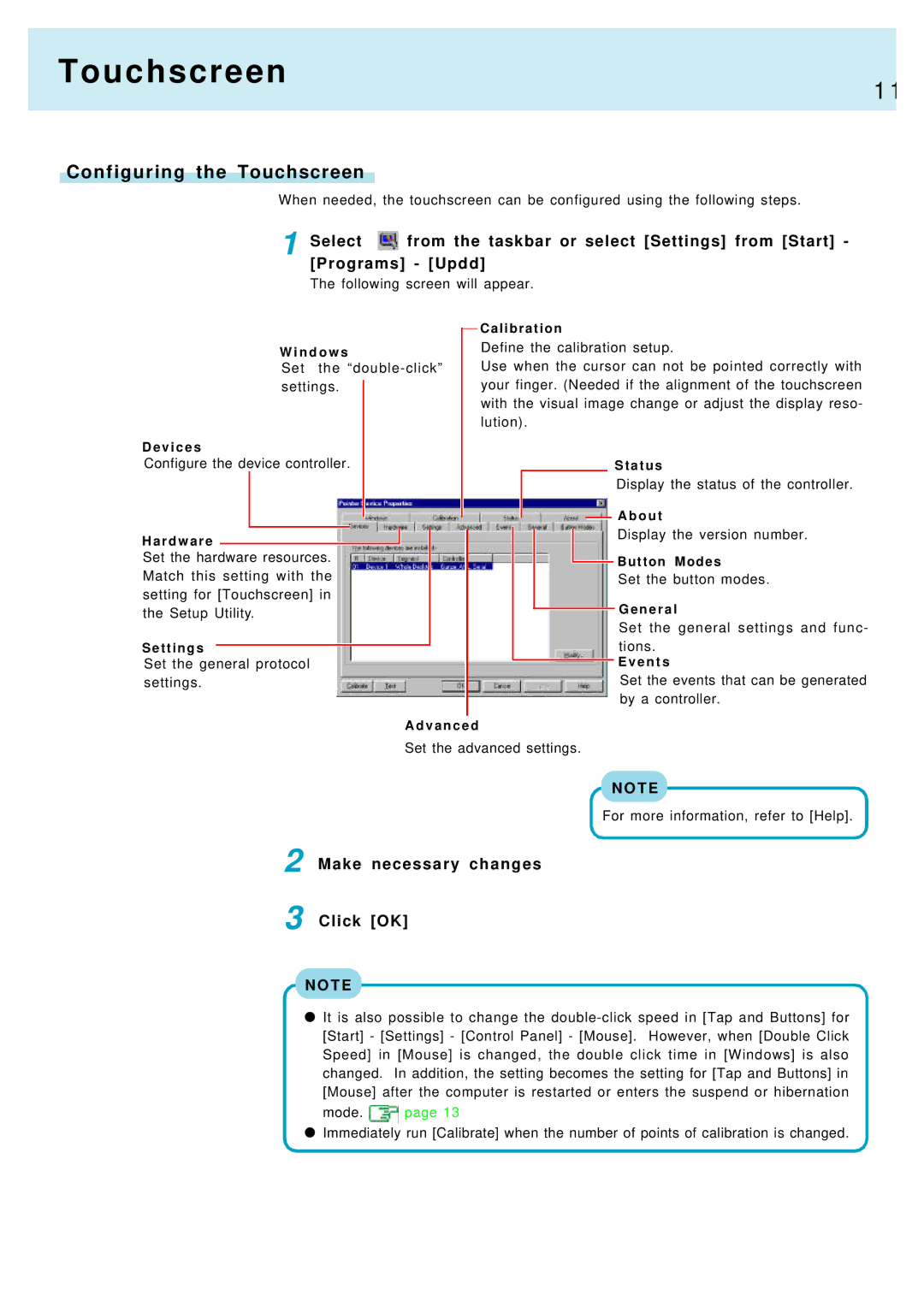 Panasonic CF-17, CF-M34 manual Configuring the Touchscreen, Make necessary changes Click OK 