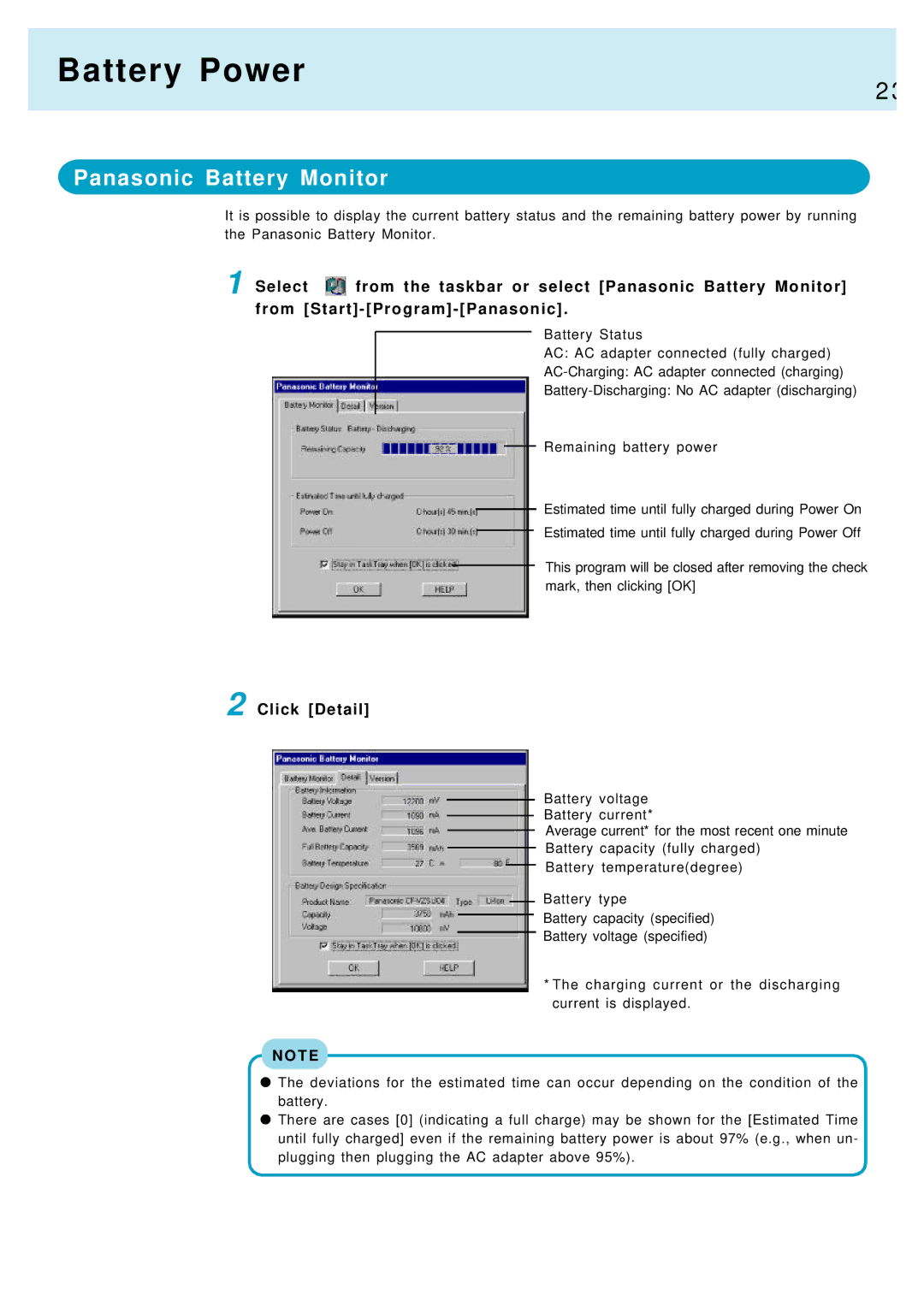 Panasonic CF-17, CF-M34 manual Panasonic Battery Monitor, Click Detail 