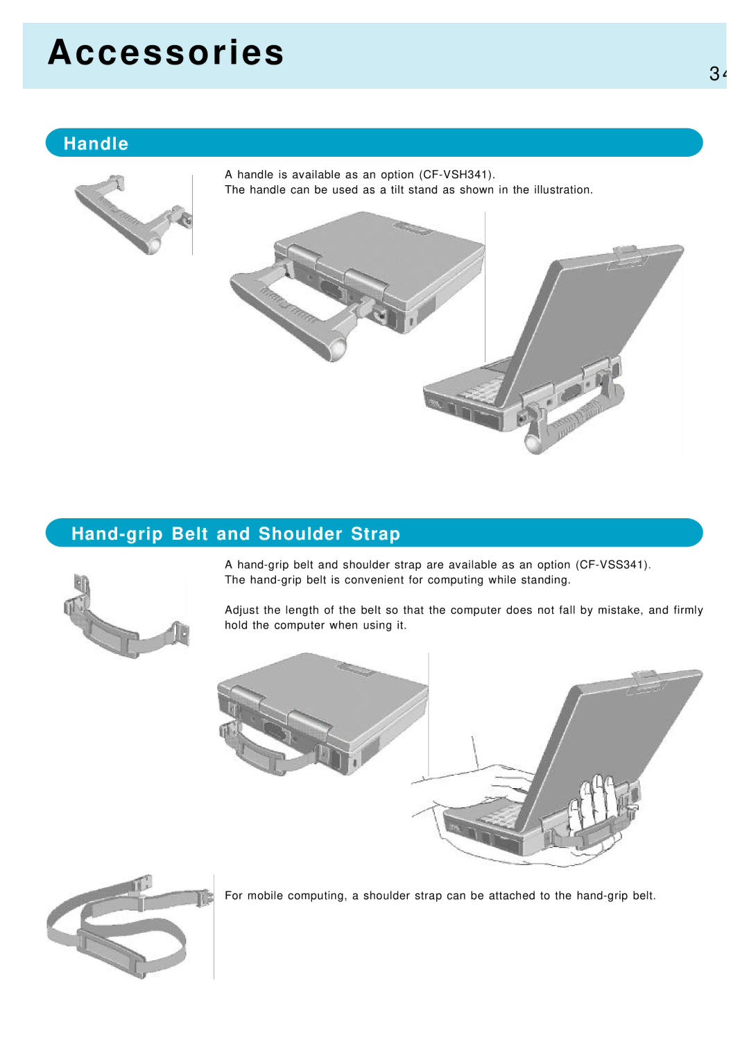 Panasonic CF-M34, CF-17 manual Accessories, Handle, Hand-grip Belt and Shoulder Strap 