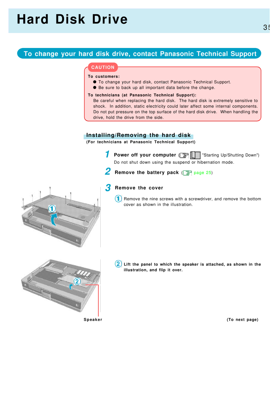 Panasonic CF-17, CF-M34 manual Hard Disk Drive, Installing/Removing the hard disk 