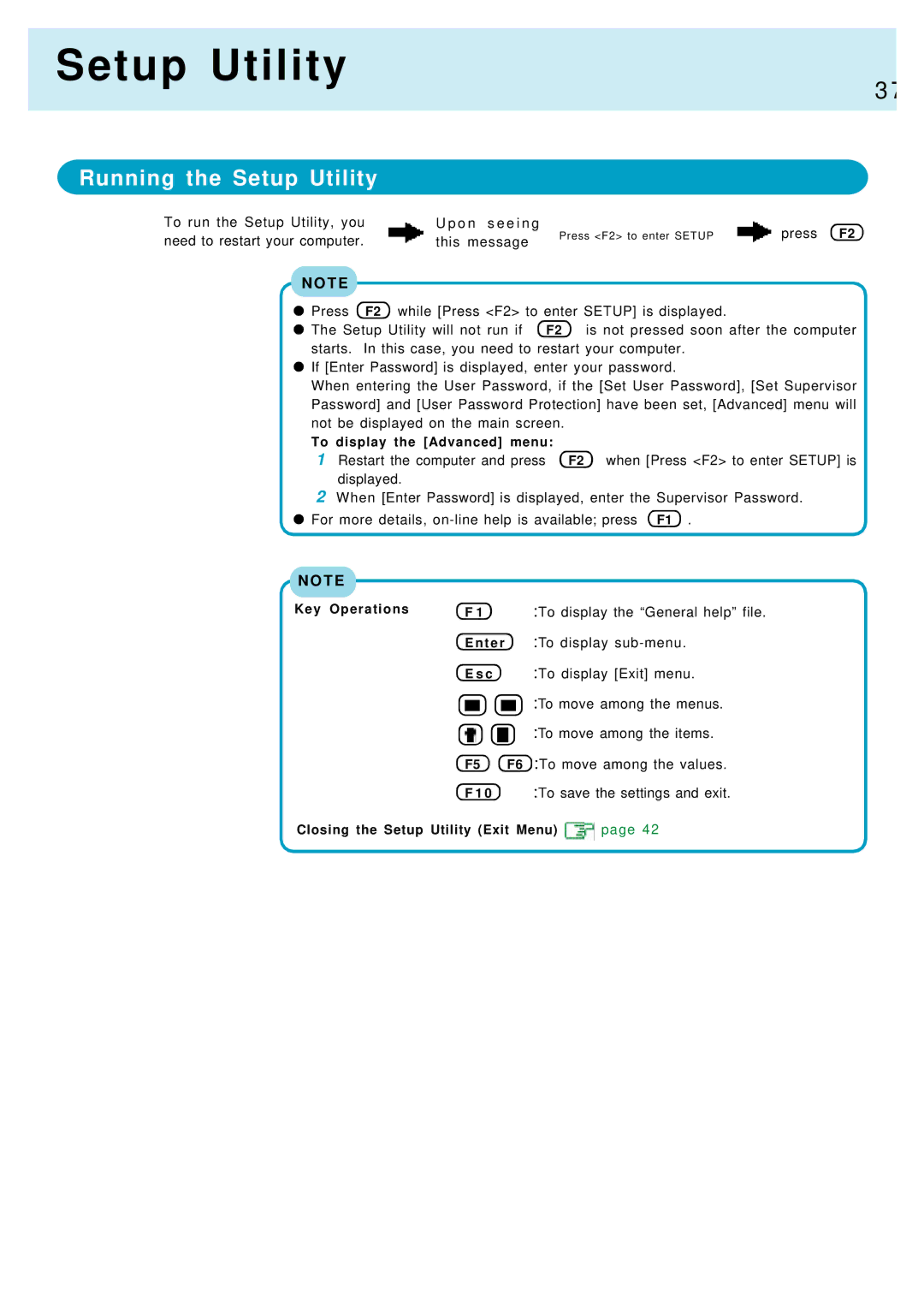 Panasonic CF-17, CF-M34 manual Running the Setup Utility 