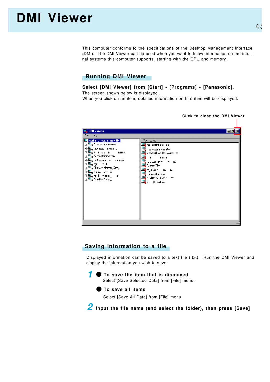 Panasonic CF-17, CF-M34 manual Running DMI Viewer, Saving information to a file 