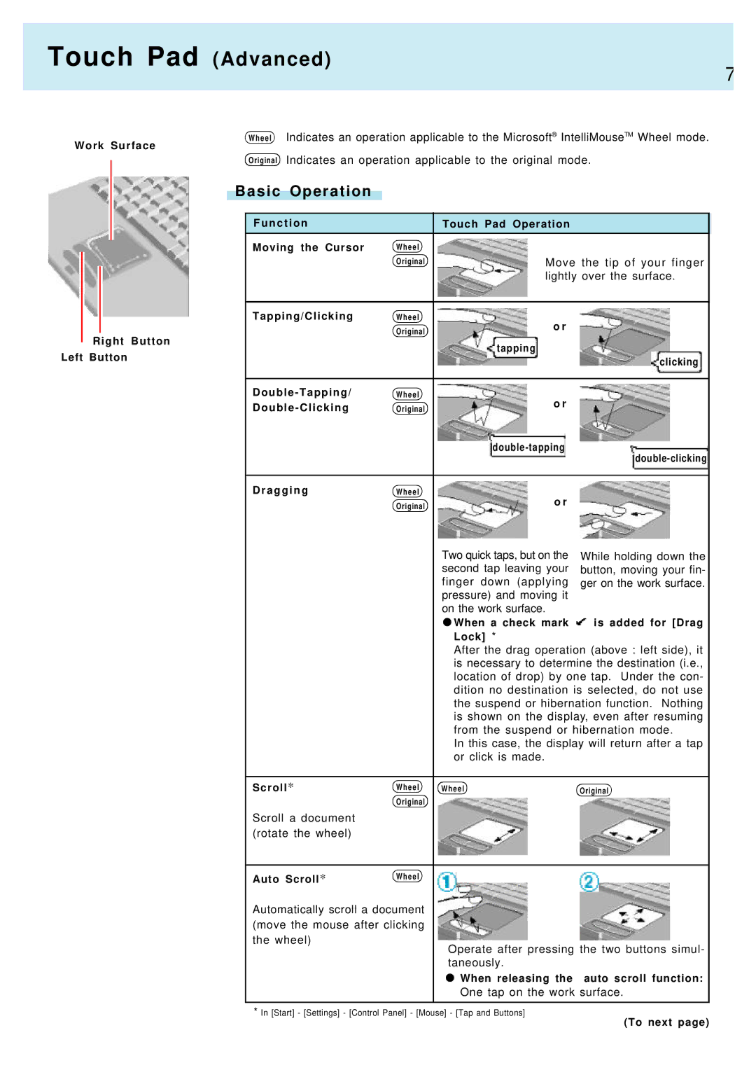 Panasonic CF-17, CF-M34 manual Touch Pad Advanced, Basic Operation 