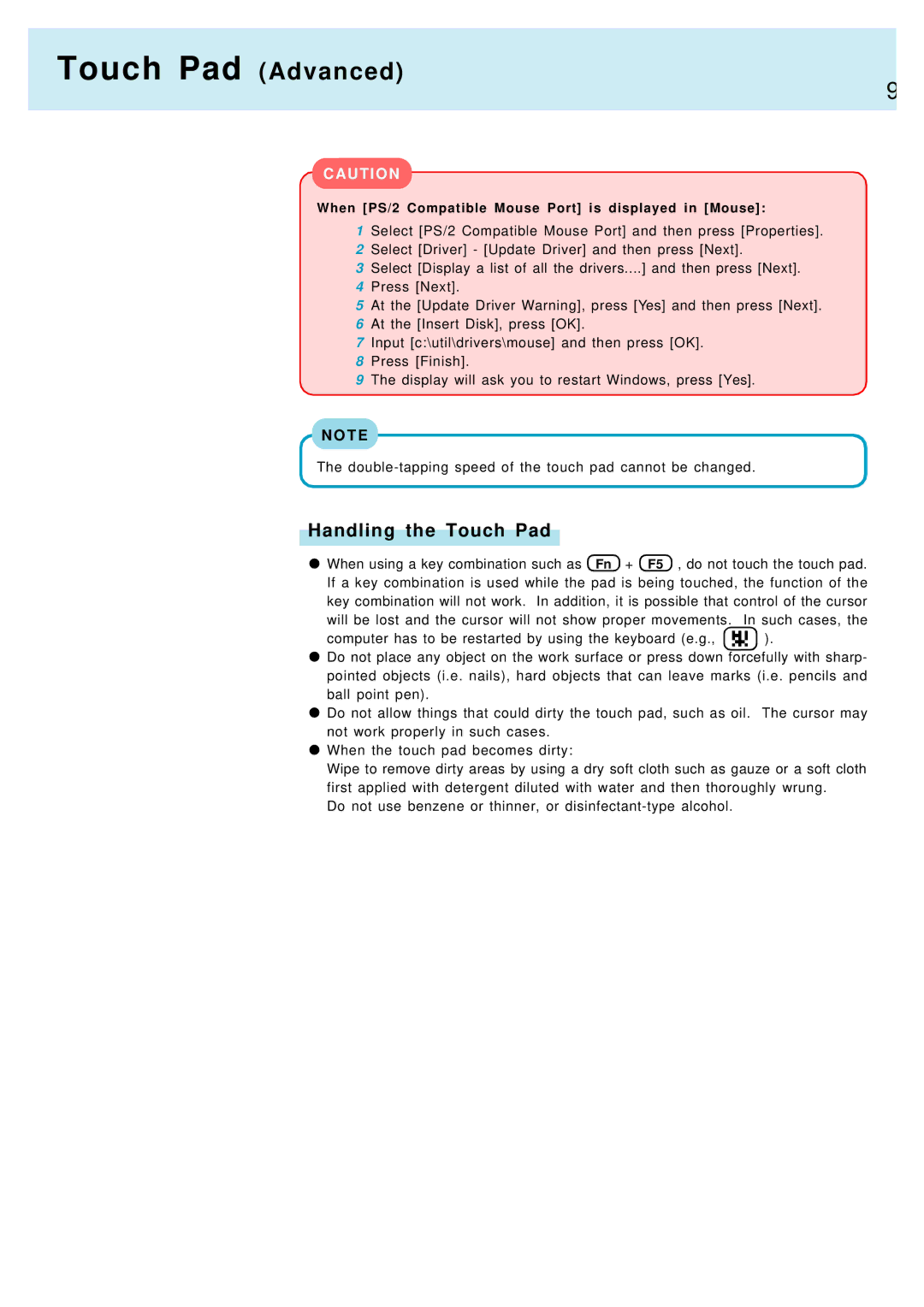 Panasonic CF-17, CF-M34 manual Handling the Touch Pad 