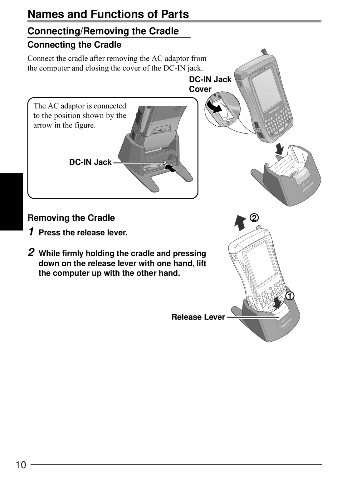 Panasonic CF-P1 operating instructions Connecting/Removing the Cradle, Connecting the Cradle, Cover 