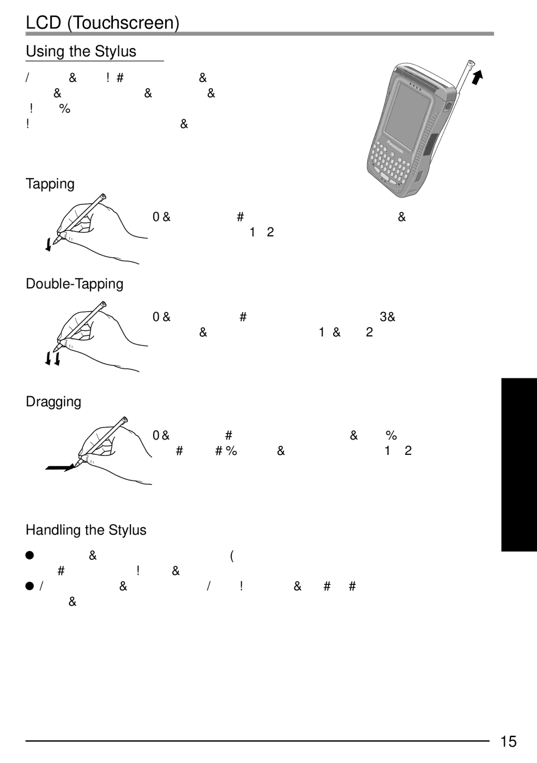 Panasonic CF-P1 operating instructions LCD Touchscreen, Using the Stylus 