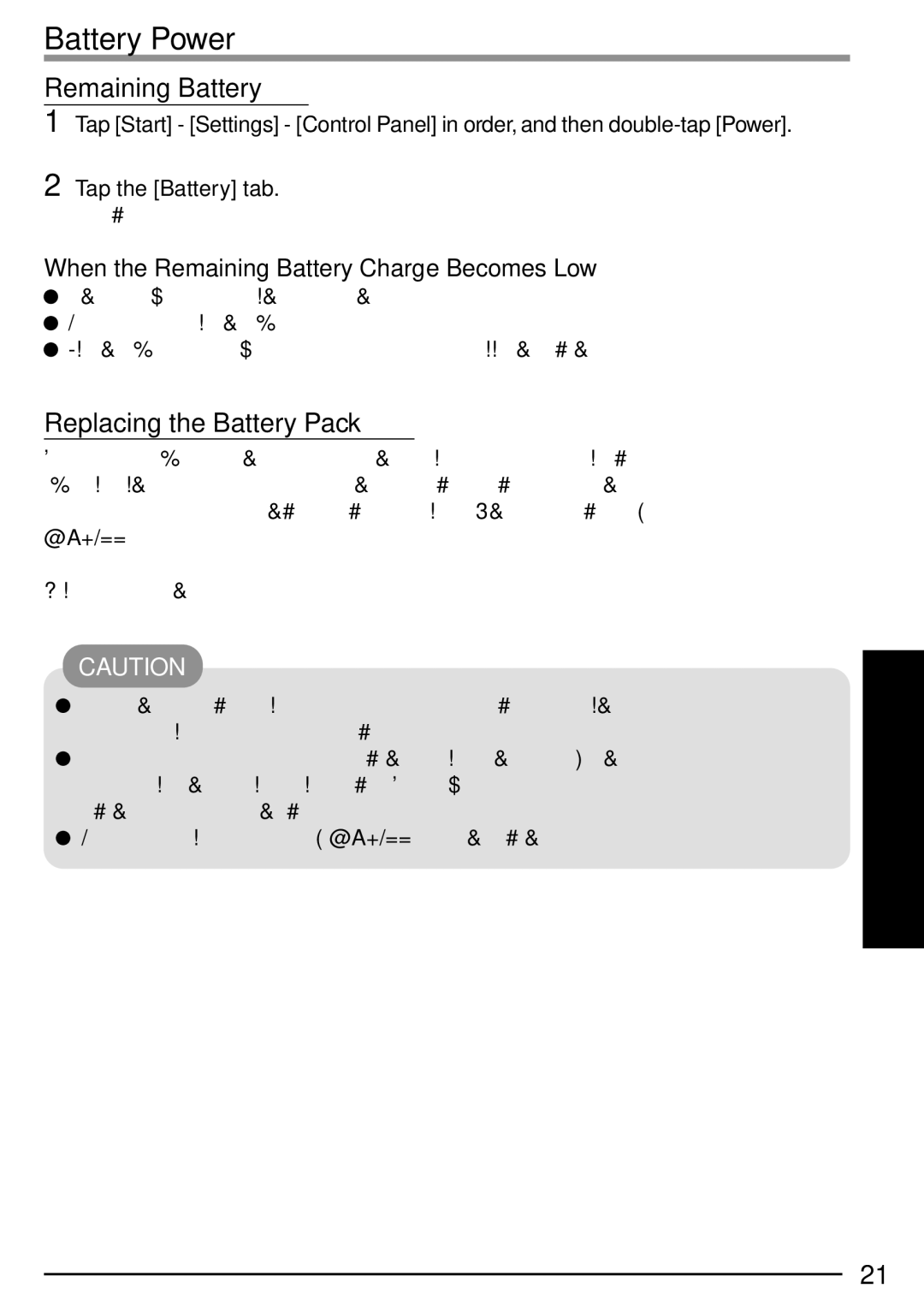 Panasonic CF-P1 operating instructions Battery Power, Remaining Battery, Replacing the Battery Pack 