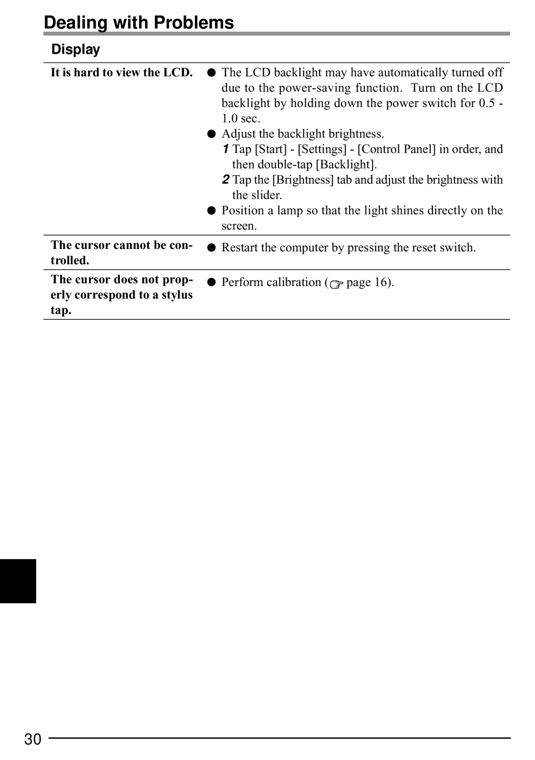 Panasonic CF-P1 operating instructions Display, Position a lamp so that the light shines directly on, Screen 