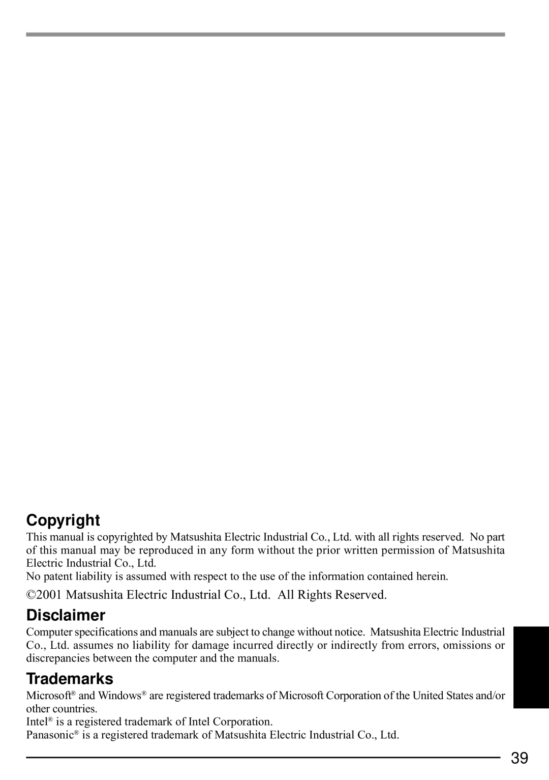 Panasonic CF-P1 operating instructions Copyright, Disclaimer Trademarks 