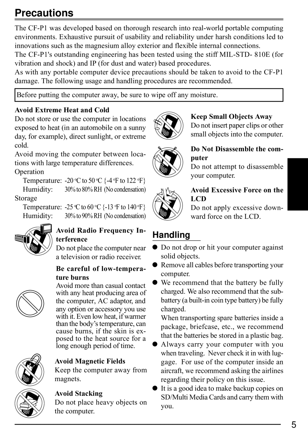 Panasonic CF-P1 operating instructions Precautions, Handling 