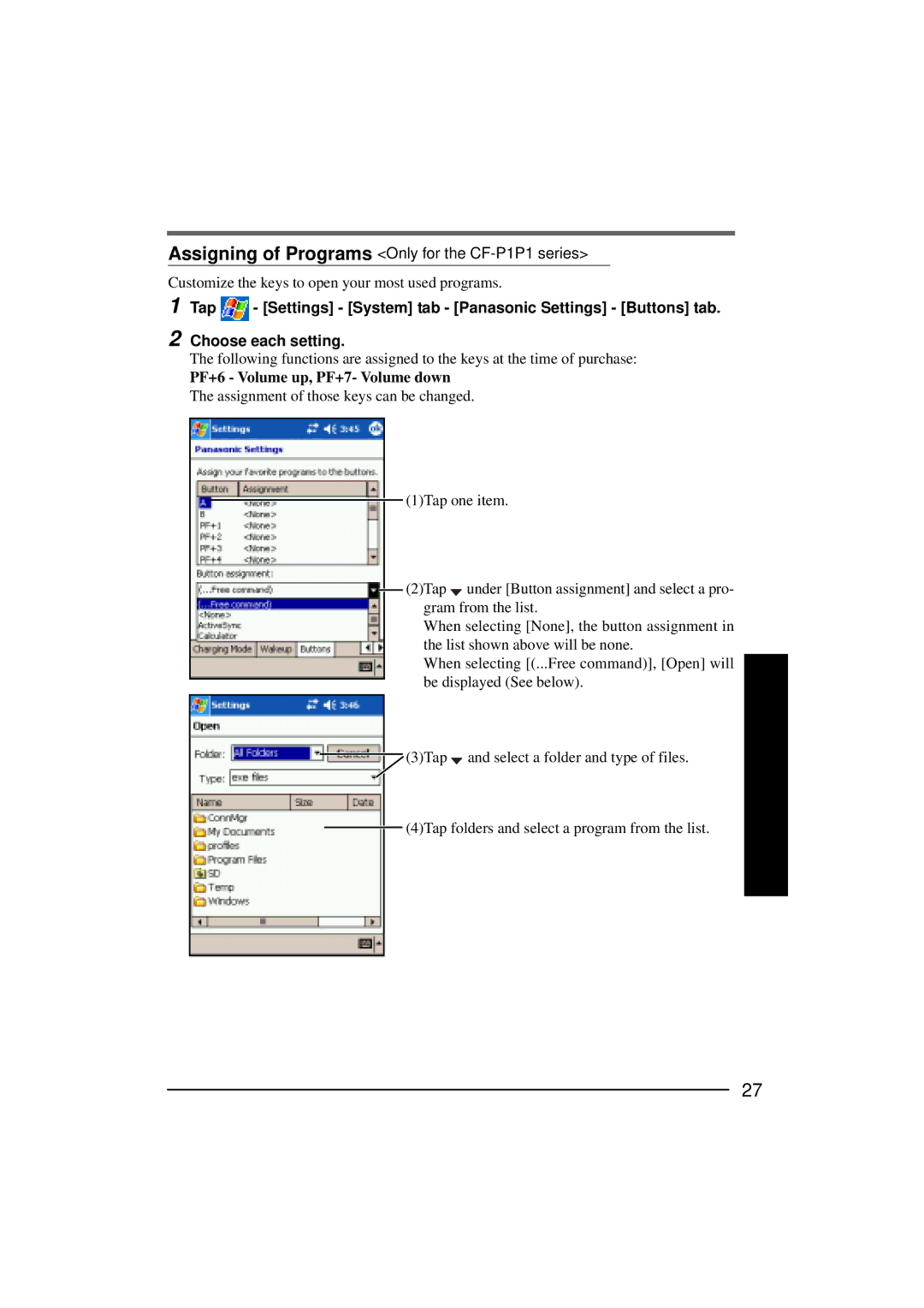 Panasonic CF-P1Series operating instructions Assigning of Programs Only for the CF-P1P1 series 