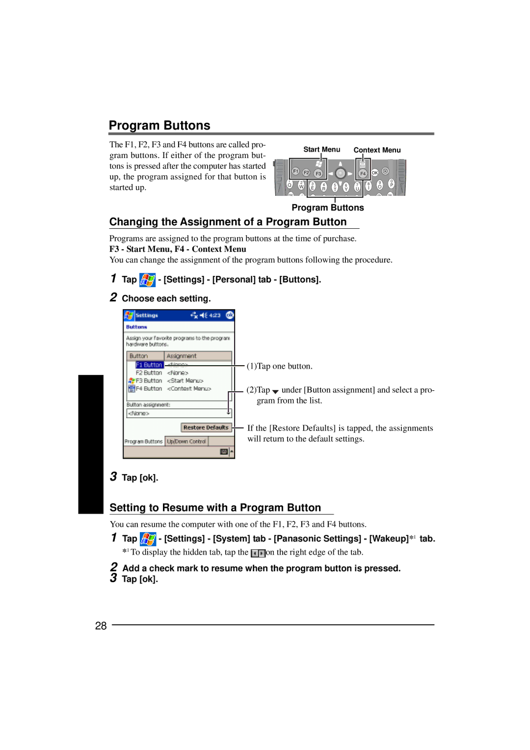 Panasonic CF-P1Series operating instructions Program Buttons, Changing the Assignment of a Program Button 