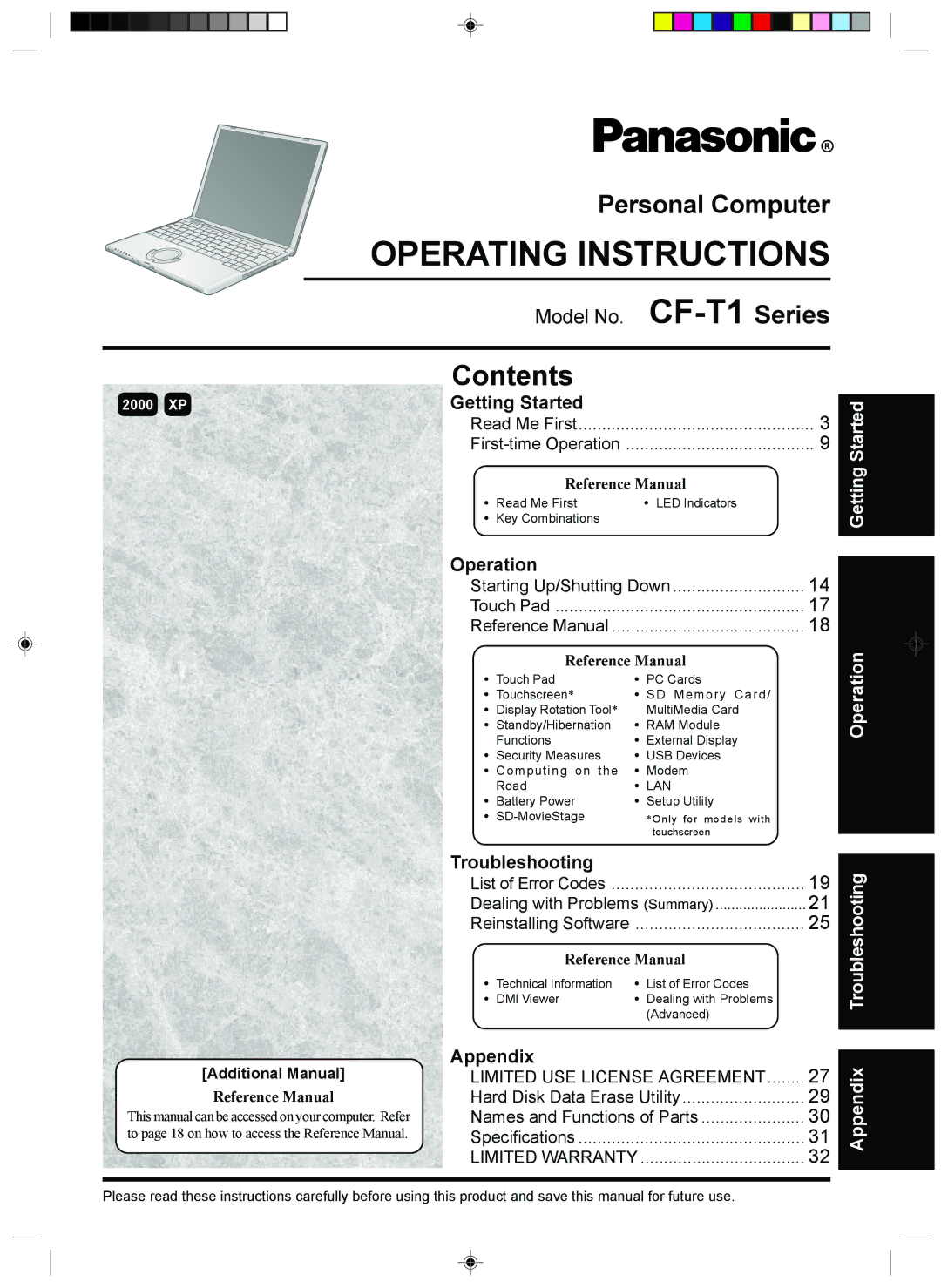 Panasonic CF-T1 appendix Operating Instructions 