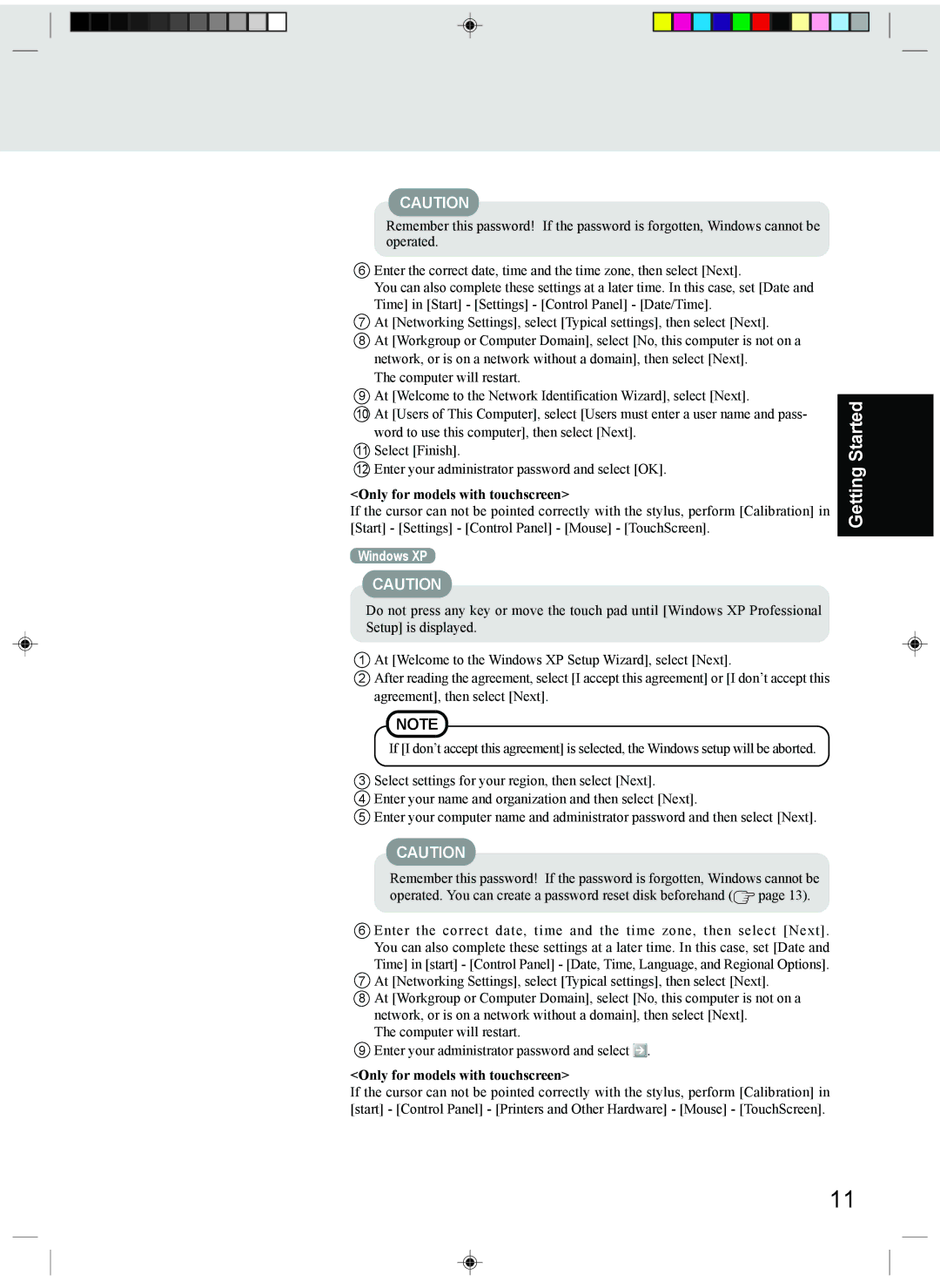 Panasonic CF-T1 appendix Only for models with touchscreen 