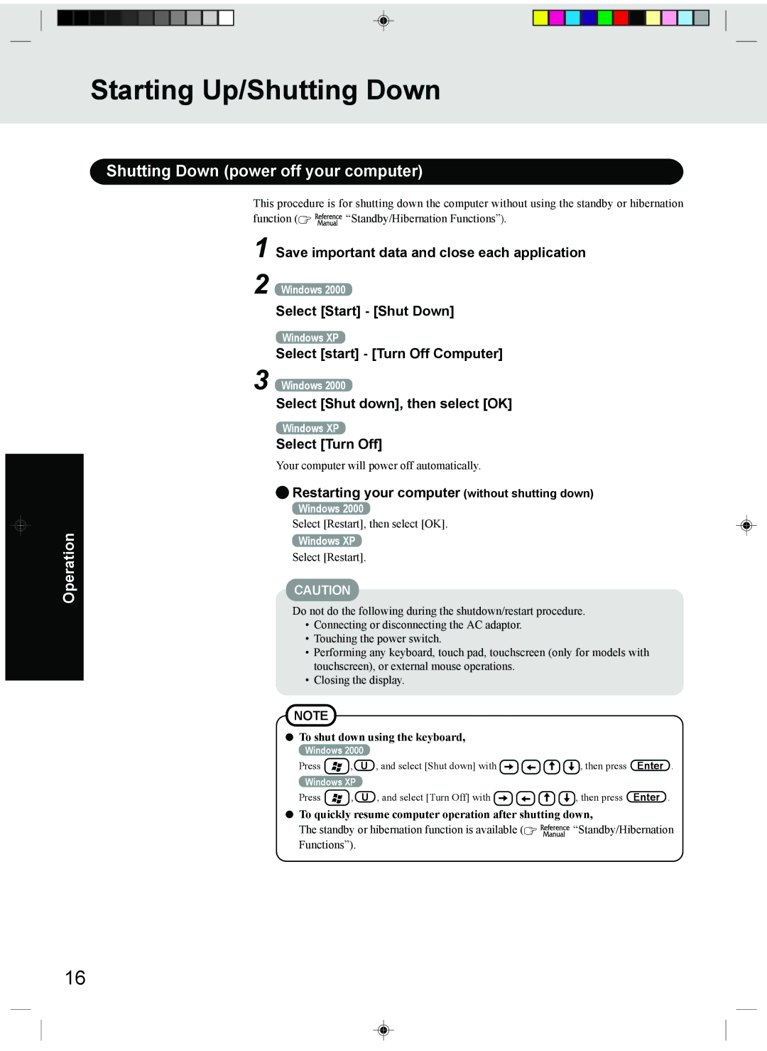 Panasonic CF-T1 appendix Starting Up/Shutting Down, Shutting Down power off your computer 