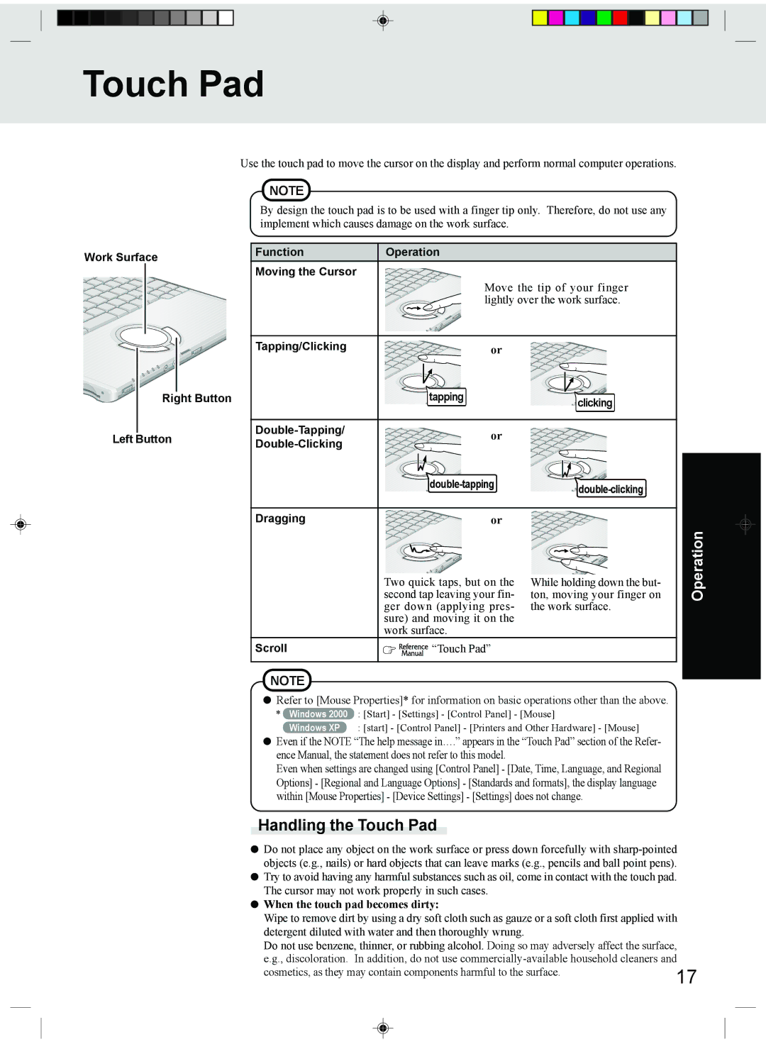 Panasonic CF-T1 appendix Touch Pad, Scroll, When the touch pad becomes dirty 