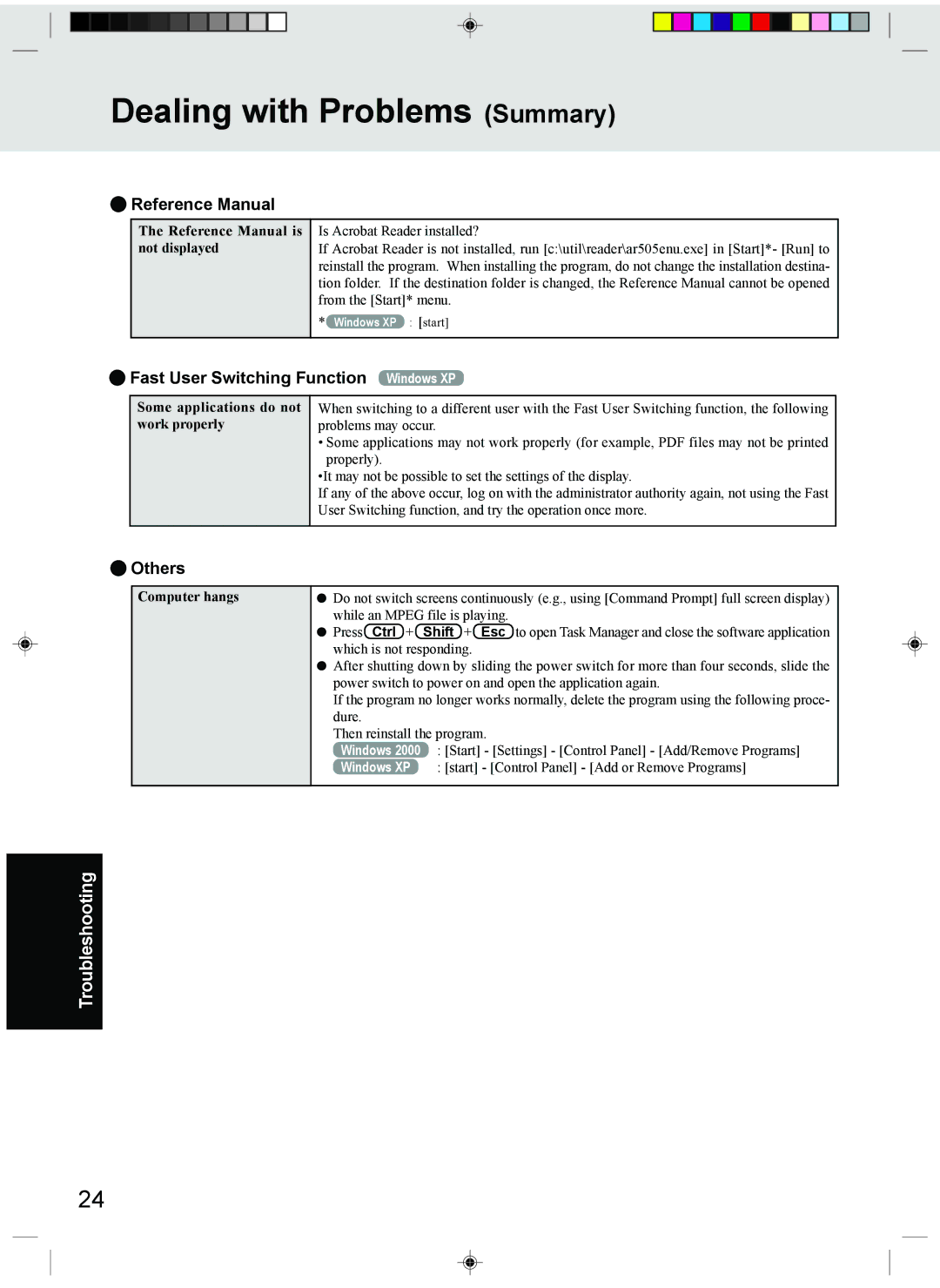 Panasonic CF-T1 appendix Reference Manual, Fast User Switching Function Windows XP, Others 