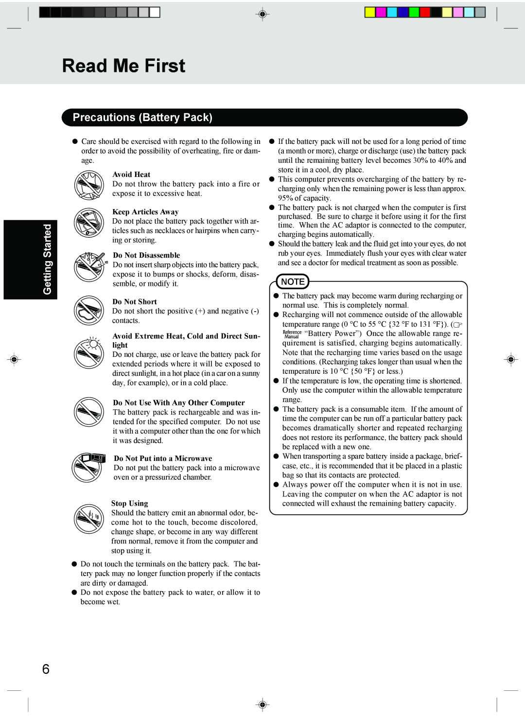 Panasonic CF-T1 appendix Precautions Battery Pack 