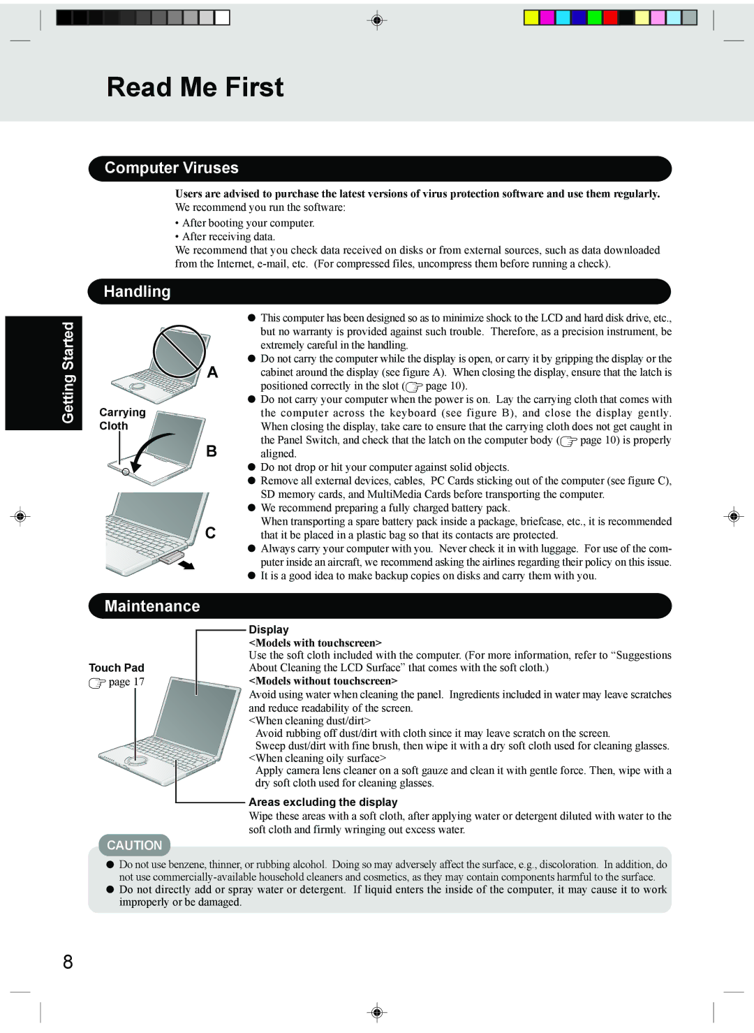 Panasonic CF-T1 appendix Computer Viruses, Handling, Maintenance 