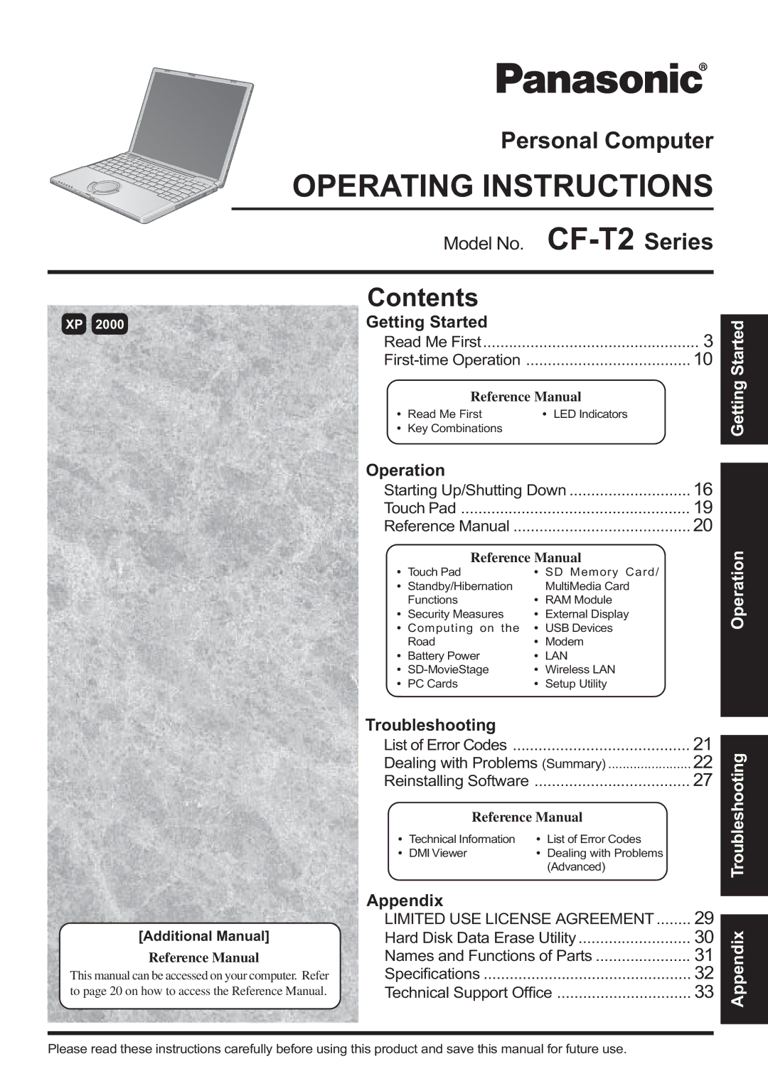 Panasonic CF-T2 appendix Operating Instructions 