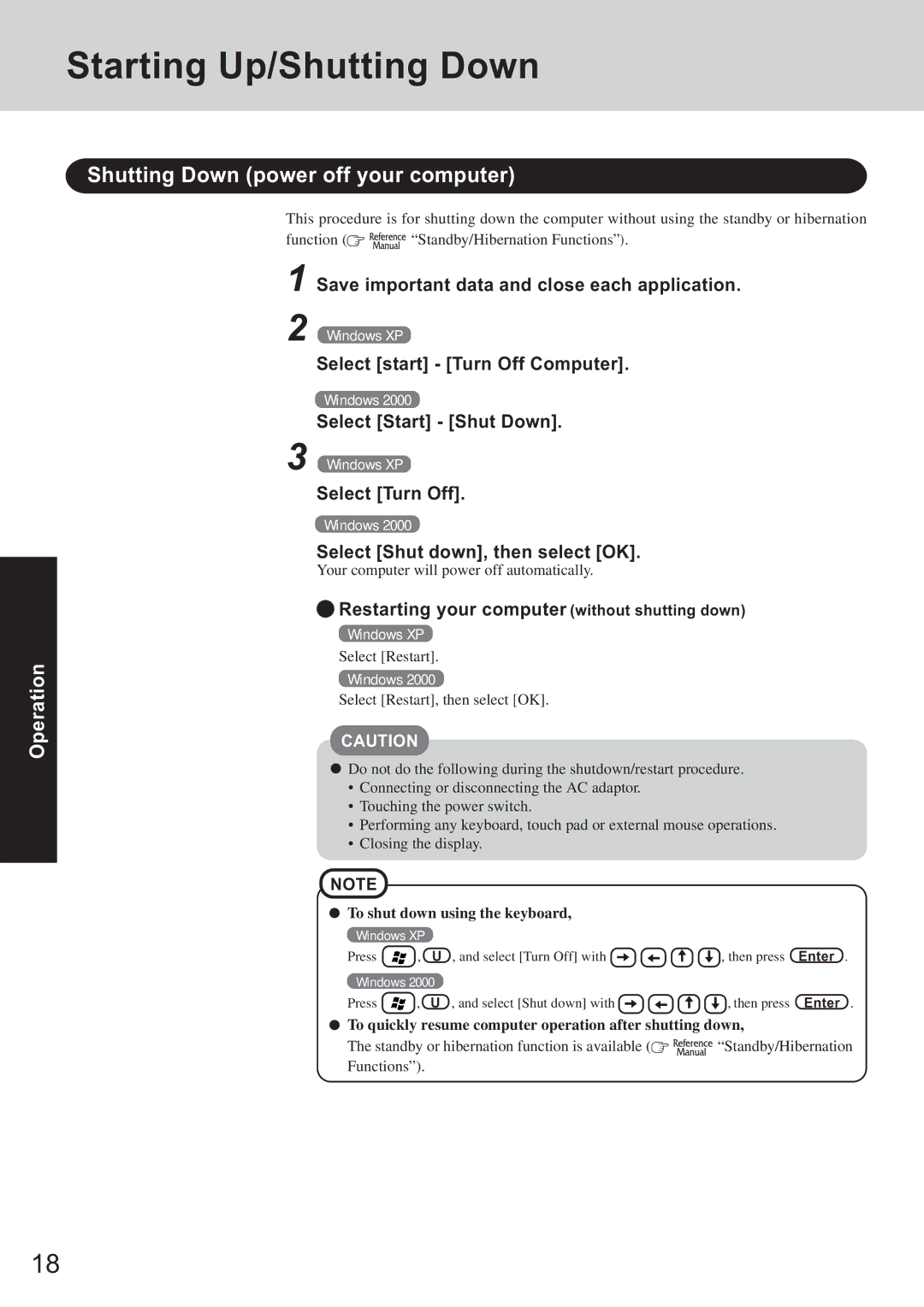 Panasonic CF-T2 appendix Shutting Down power off your computer 