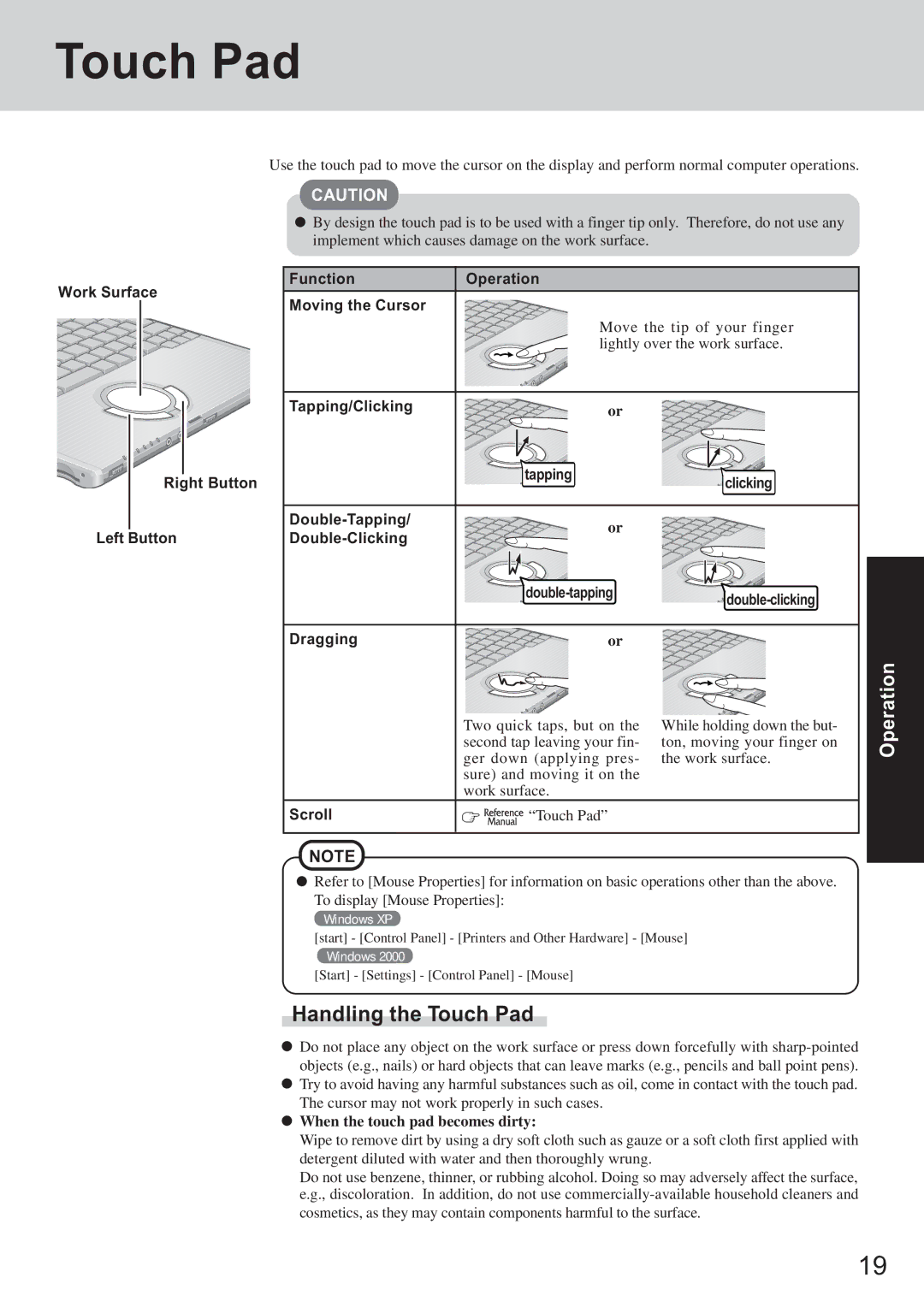 Panasonic CF-T2 appendix Handling the Touch Pad, Tapping, Scroll, When the touch pad becomes dirty 