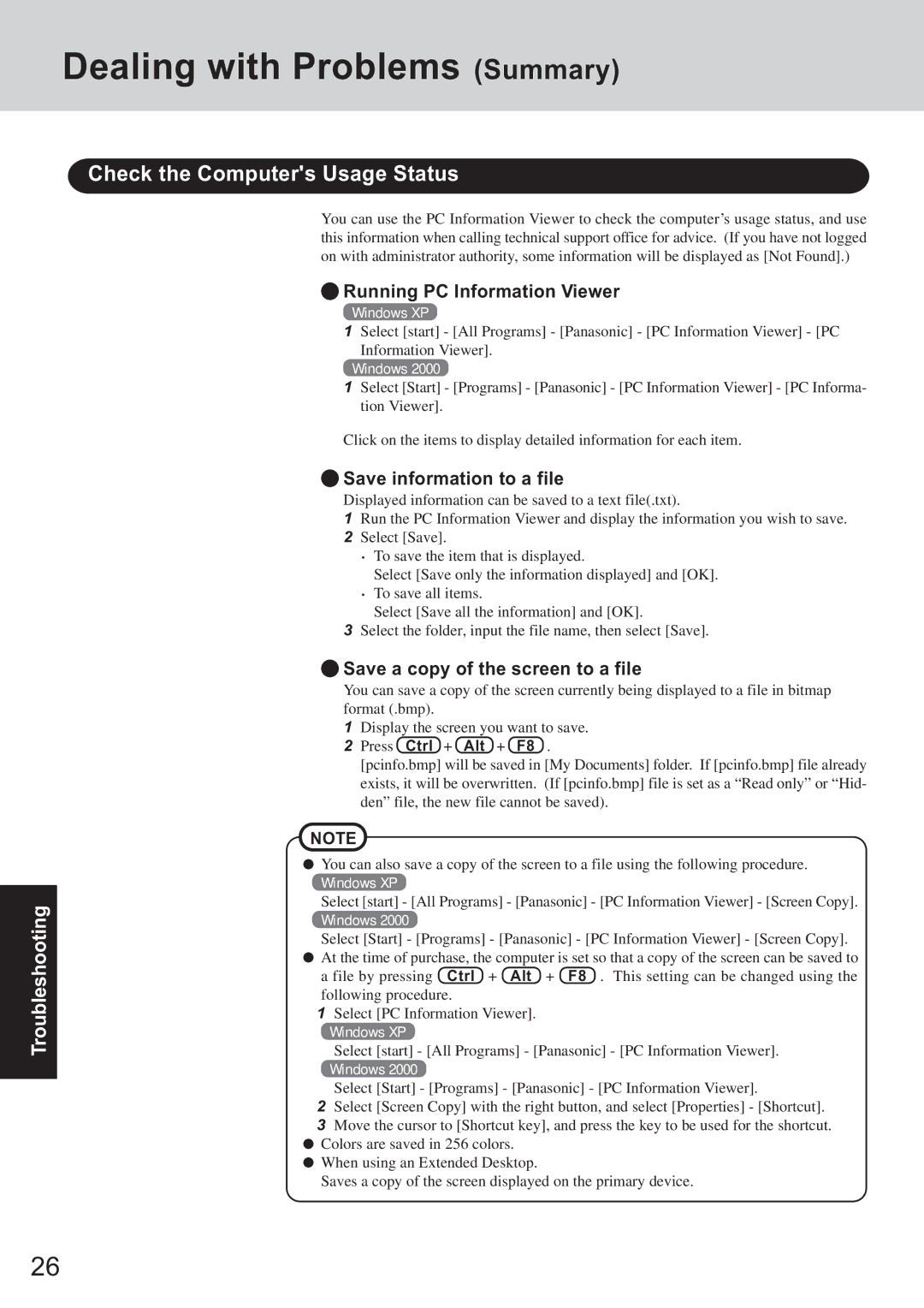 Panasonic CF-T2 appendix Check the Computers Usage Status, Running PC Information Viewer, Save information to a file 