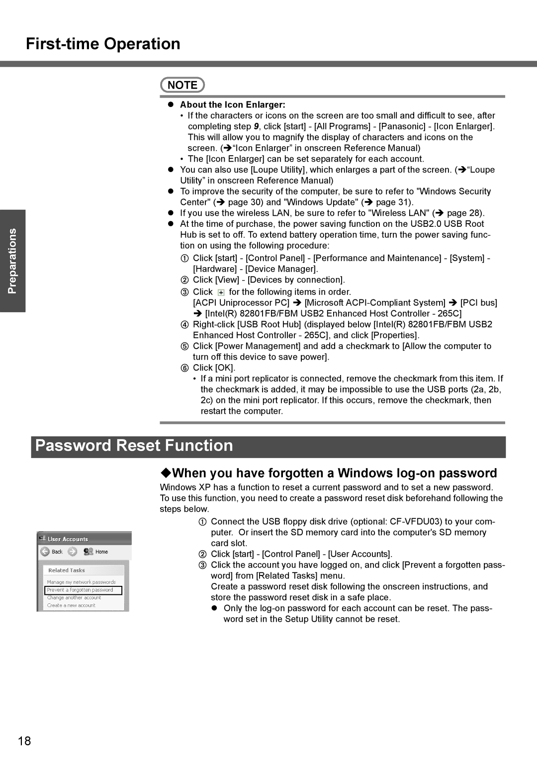 Panasonic CF-T4 Password Reset Function, ‹When you have forgotten a Windows log-on password, About the Icon Enlarger 